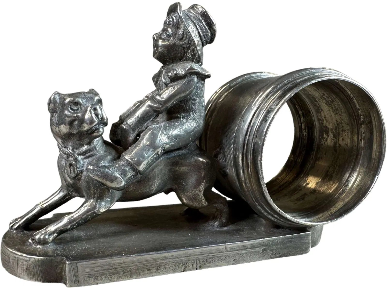 Kate Greenaway boy riding dog, unmarked, likely FAKE or REPRO.